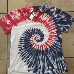 Polo Ralph Lauren Custom Slim Fit Tie Dye Shirt Red White Blue Mens XL NWT $110